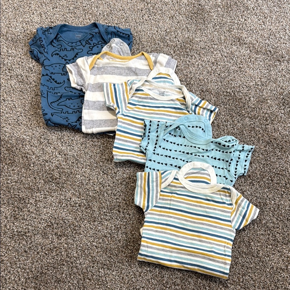 Gerber Striped Baby Onesies in Blue, Yellow, and Cream